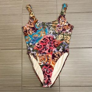 Vintage Multicolor Patterned Women Swim One Piece